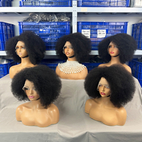 Perruque Lace Front 13x4x2 à Raie Latérale en Cheveux Humains Vierges Afro Kinky Bouclés, Couleur Naturelle, Style Afro Bob avec Ligne de Cheveux Naturelle