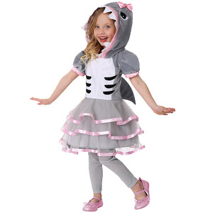Disfraz de tiburón para niñas, traje de actuación para escenario, color gris con ribete rosa - Product Image 5