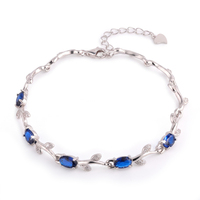 Bracelets délicats, mignons et tendance en argent sterling 925 plaqué rhodium avec zircon bleu en forme de feuille et de fleur pour femmes, cadeau de fête