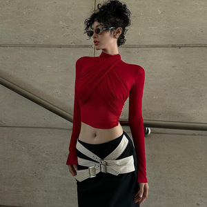 New Arrival Slimming Bandage Full Sleeve <strong>Crop</strong> <strong>Red</strong> Women's <strong>Tops</strong> Sexy Transparent T Shirt for Women - Product Image 3