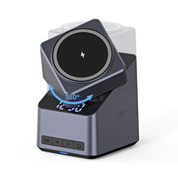 15W 4-in-1 draaibare magnetische draadloze oplaadstation met digitale wekker voor telefoon, smartwatch, oordopjes en meerdere apparaten