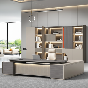 طقم مكتب تنفيذي فاخر مع كرسي، أثاث مكتبي منزلي عصري فخم، طاولة مكتب خشبية مع مساحة تخزين - Product Image 2