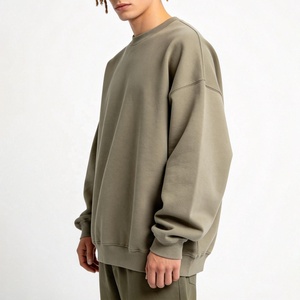 Heavyweight Drop Shoulder 450gsm Hoodie Oversized Crew Neck Blank <b>Plain</b> <b>Sweatshirt</b> Wholesale 100% Cotton Men's <b>Sweatshirts</b> - Product Image 3