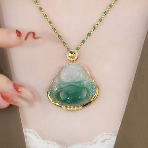 Collier pendentif Bouddha Maitreya en imitation jade Hetian style chinois, couleur dégradée, collier Bouddha rieur en jade - Product Image 5