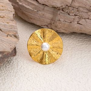 Pearl <b>Ring</b> Stainless Steel 18K Gold Plated Geometric Shape Bezel Setting Women's Everyday Wear - Product Image 3