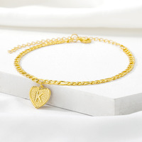 Bracelet de cheville 26 lettres majuscules en acier inoxydable plaqué or chaîne Bracelet de cheville coeur cuivre pendentif femme cadeau bijoux