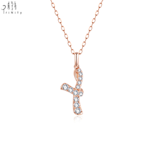 Romantic Script Initial Collection 18K Solid Rose Gold Real Natural Diamond Initial Pendant <b>Necklace</b> For Women Daily Wear - Product Image 3