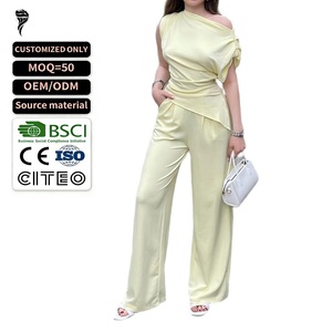 Custom Women's Short Sleeve Blouse and Pants <strong>Set</strong> Elegant Casual Square Neck Contrast Stitch Sleepwear <strong>White</strong> Summer <strong>2</strong> <strong>Piece</strong> <strong>Set</strong> - Product Image 1