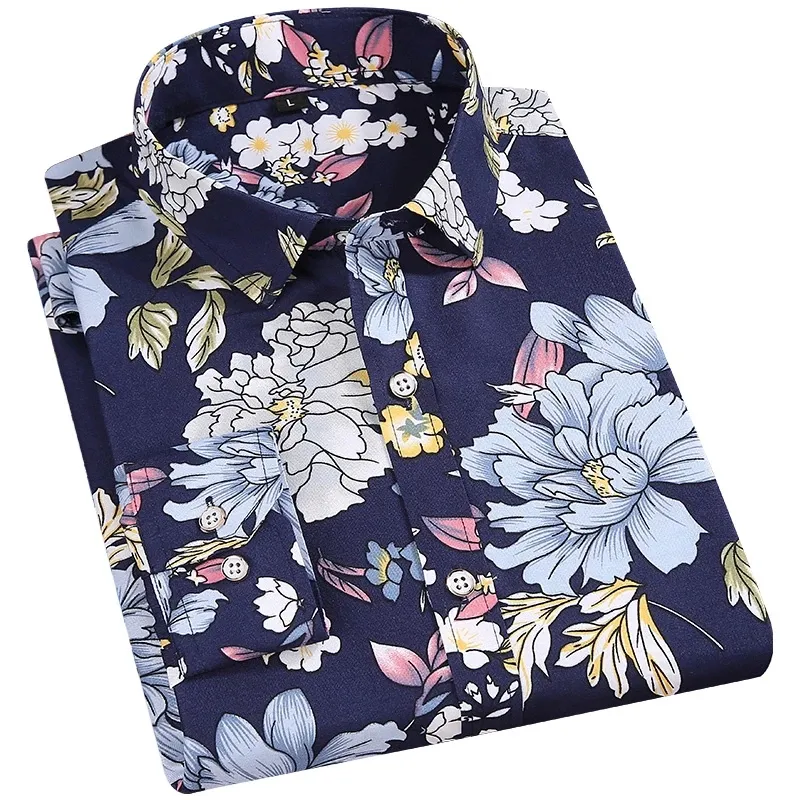 Fashion Men Floral Print Shirts Long Sleeve Casual Flower Soft Fit Daily Holiday Hawaiian Beach Dress Shirt