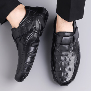 Mocassins en cuir véritable pour homme, motif crocodile, bout rond, à enfiler, semelle en caoutchouc, chaussures décontractées toutes saisons - Product Image 3