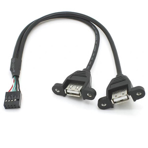 สายเคเบิลอะแดปเตอร์ 9 พินเป็น USB 2.0 แบบคู่พร้อมรูสกรู สีดำ ทองแดงทั้งหมด ขึ้นรูปด้วยวิธีฉีดขึ้นรูป - Product Image 1