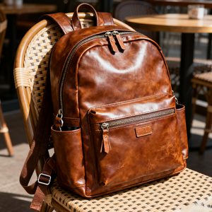 कस्टम निर्माता प्रीमियम टैन वेगन चमड़े के बच्चे डायपर बैग लक्जरी यात्रा चमड़े के डायपर बैग बैकपैक - Product Image 1