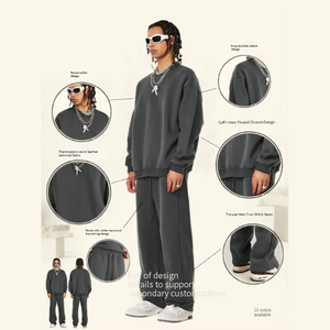 Ensemble de survêtement décontracté pour <span class=keywords><strong>homme</strong></span> en molleton tricoté 345g, coupe ample, trois pièces, respirant, style streetwear, avec logo frontal - Product Image 3