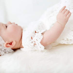 3-24M <span class=keywords><strong>Baby</strong></span> Boutique Tauf kleider Neues Design Mädchen Kleidung Neugeborene Spitze Taufe Haarband Kleinkind Taufe Kleid - Product Image 5