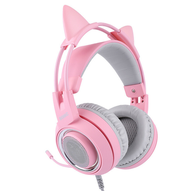 Ancreu Somic G915 Gaming Headsets the Headset With Pink Cute Cat Ear Wired Virtua 7.1 Headphone