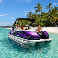 Bateau ponton en aluminium haut de gamme de 22 pieds - Ponton de pêche familial 12 places, console et auvent, certifié CE, moteur et remorque en option