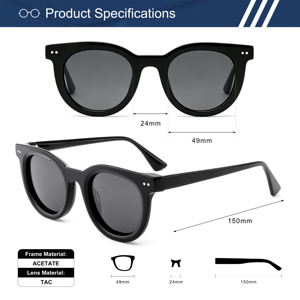 Occhiali da Sole Rotondi in Acetato Personalizzati con Logo, Lenti TAC UV400, Montatura Classica <span class=keywords><strong>Vintage</strong></span> Unisex - Product Image 2