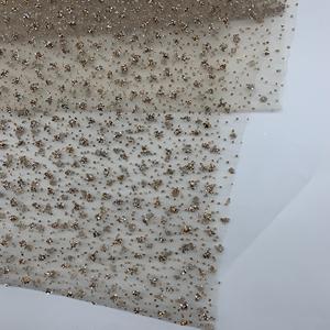 샴페인 골드 스파클링 라인 석 크리스탈 반짝이 얇은 명주 그물 패브릭 나일론 메쉬 이브닝 가운 신부 드레스 무대 의상 - Product Image 3