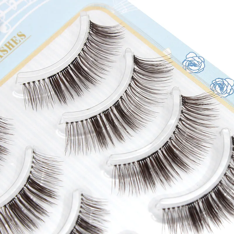 5 Paare Private Labels Transparentes Band Braune 3D-Seidenwimpern Natürliche asiatische dunkelbraune Streifen Wimpern