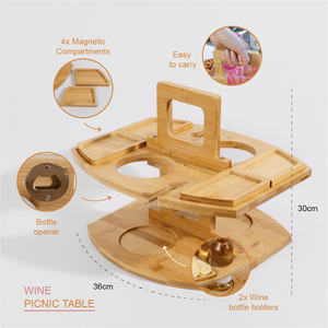 Mesa <span class=keywords><strong>de</strong></span> picnic <span class=keywords><strong>de</strong></span> bambú <span class=keywords><strong>de</strong></span> 6 plazas para exteriores con soporte para vino y vidrio, perfecta para fiestas en el jardín, camping y cenas en la playa - Product Image 5