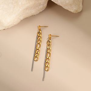 KITI moda cadena gruesa dos tonos collar de acero inoxidable pulsera y declaración pendientes colgantes conjunto de joyería para mujer - Product Image 6