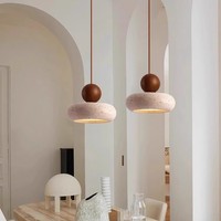 Luminaire suspendu rond rétro en pierre naturelle de luxe léger, LED trois couleurs à intensité variable, lampe suspendue pour bar, comptoir, restaurant