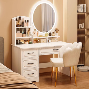Ensemble de table de <span class=keywords><strong>maquillage</strong></span> et de coiffeuse en bois massif de luxe moderne avec miroir LED sur pied pour chambre <span class=keywords><strong>à</strong></span> coucher, appartement, salon - Product Image 6