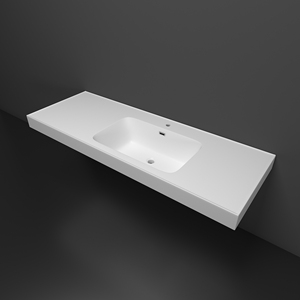 Lavabo de Baño de Piedra Artificial Blanca Moderna de Alta Gama - Lavabo Rectangular Elegante con Borde Delgado para Hoteles de Lujo - Product Image 2