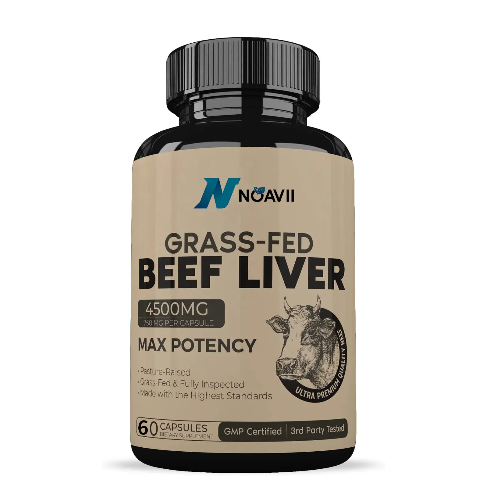 OEM/ODM Gras gefütterte getrocknete Rinder leber kapseln Natürliches Eisen Vitamin A B12 für Energie 60 Kapseln