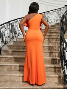 Çarpık boyun bir omuz fırfır çiçek balık kuyruğu kadın balo elbise - Product Image 3