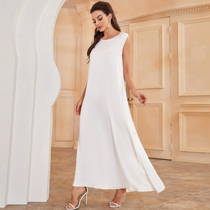 qualità colore <span class=keywords><strong>bianco</strong></span> di seta sensazione O collo ampio formato abbinato a tutti i vestiti senza maniche vestito da donna - Product Image 5