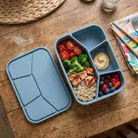 Boîte à lunch en silicone à quatre compartiments, carrée, avec couvercle, compatible micro-ondes, pour le transport transfrontalier