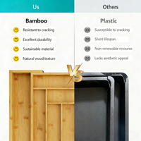 Organisateur de tiroir en bambou pour ustensiles de cuisine, organisateur de couverts extensible avec 6 à 8 compartiments, grande boîte de rangement