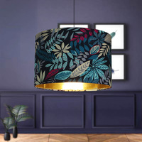 Échantillons gratuits, vente en gros, abat-jour rond en tissu avec motif de feuilles de couleur foncée, abat-jour de Table