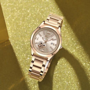 Reloj de tira de acero con calendario tachonado de diamantes de lujo ligero con reloj de cuarzo rojo grande para mujer de alta gama ahuecado - Product Image 1