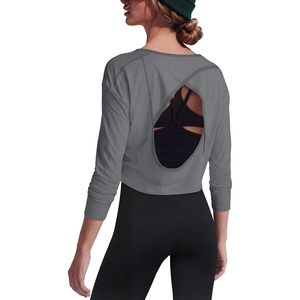 FOXA Womens Open Back <b>Crop</b> <b>Top</b> <b>Long</b> <b>Sleeve</b> Breathable Yoga Workout Shirt Athletic Running Casual Fit - Product Image 1