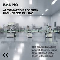 Ligne de remplissage, de bouchage et d'étiquetage entièrement automatique BANMO, multi-stations, PLC, acier inoxydable, boissons, cosmétiques, OEM, ODM