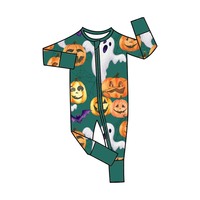 Pyjama en bambou personnalisé pour bébés, 220 GSM, avec fermeture éclair bidirectionnelle, logo estampé à chaud, manches longues, pour enfants