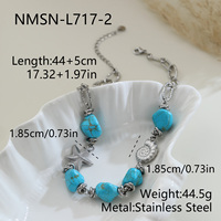 Collier en acier inoxydable plaqué or 18 carats et argent avec perles de turquoise, breloques étoile de mer et conque, idéal pour l'été, pour femme