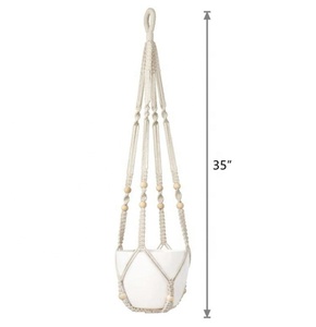 Suspensions pour plantes en macramé, panier <span class=keywords><strong>suspendu</strong></span> pour plantes d'intérieur <span class=keywords><strong>avec</strong></span> perles en bois, porte-<span class=keywords><strong>pot</strong></span> de fleurs, <span class=keywords><strong>corde</strong></span> en coton sans pompons, décoration d'intérieur, 89 cm - Product Image 6