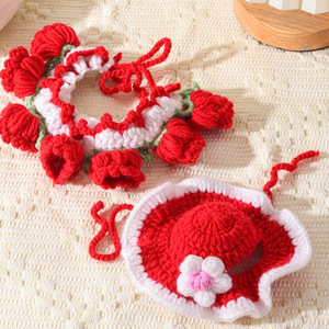 Bandanas, colliers et chouchous pour animaux de compagnie en <span class=keywords><strong>crochet</strong></span> faits main, accessoires mignons en forme de fleurs tricotées pour petits chiens et chats, vente en gros. - Product Image 3