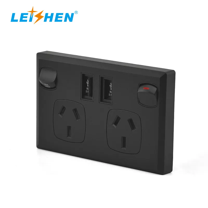 Leishen Ổ Cắm Micro Usb Màu Đen Bạc Trắng Ổ Cắm Điện Công Tắc Ổ Cắm Tường Thông Minh Úc Powerpoint Với Bộ Sạc Usb