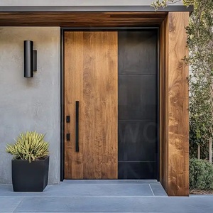 Porte d'entrée pivotante en bois massif résistante aux intempéries avec caméra et vitrine latérale en aluminium pour appartement professionnel - Product Image 1