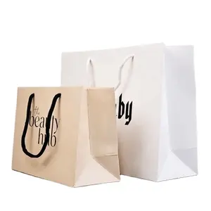 2024 Wholesale Custom Logo Cardboard Packaging White Black Luxury Gift Shopping Jewelry Paper Bag With Handles Bolsa De Papel