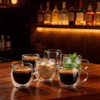 Mug Espresso Kaca Transparan 2.7oz 3oz 90ml, Dinding Ganda, Terisolasi, Dengan Gagang