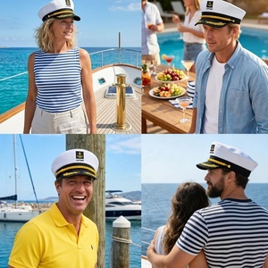 SOLPOP Gorra de Capitán Azul Marino y Blanca, Gorra de Marinero Premium para Hombres y Mujeres, Estilo Clásico Yacht Rock para Fiestas Temáticas Náuticas - Product Image 4