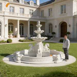 आउटडोर विला आंगन बगीचे के लिए milily हाथ से नक्काशीदार सफेद संगमरमर के घोड़े का फव्वारा - Product Image 1