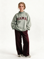 Sweat-shirt vert tendance à col montant pour femmes et adolescentes 2026 – Haut d'hiver ample et court à manches longues