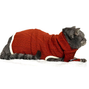 Catgim Retro Cable Knit Sweater Wine Red Winter Warm Sleeveless Pet <b>Clothes</b> <b>for</b> <b>Cats</b> - Product Image 5
