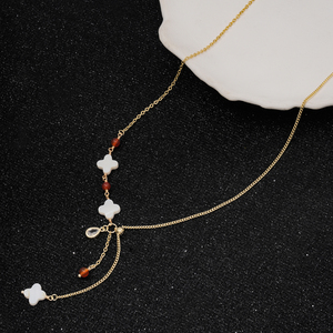 Collier Lariat Trèfle en Aquamarine Naturelle 2026, Forme en Y, Agate, Zircon, Plaqué <span class=keywords><strong>Or</strong></span> 18K, Acier Inoxydable CL26-149 - Product Image 5